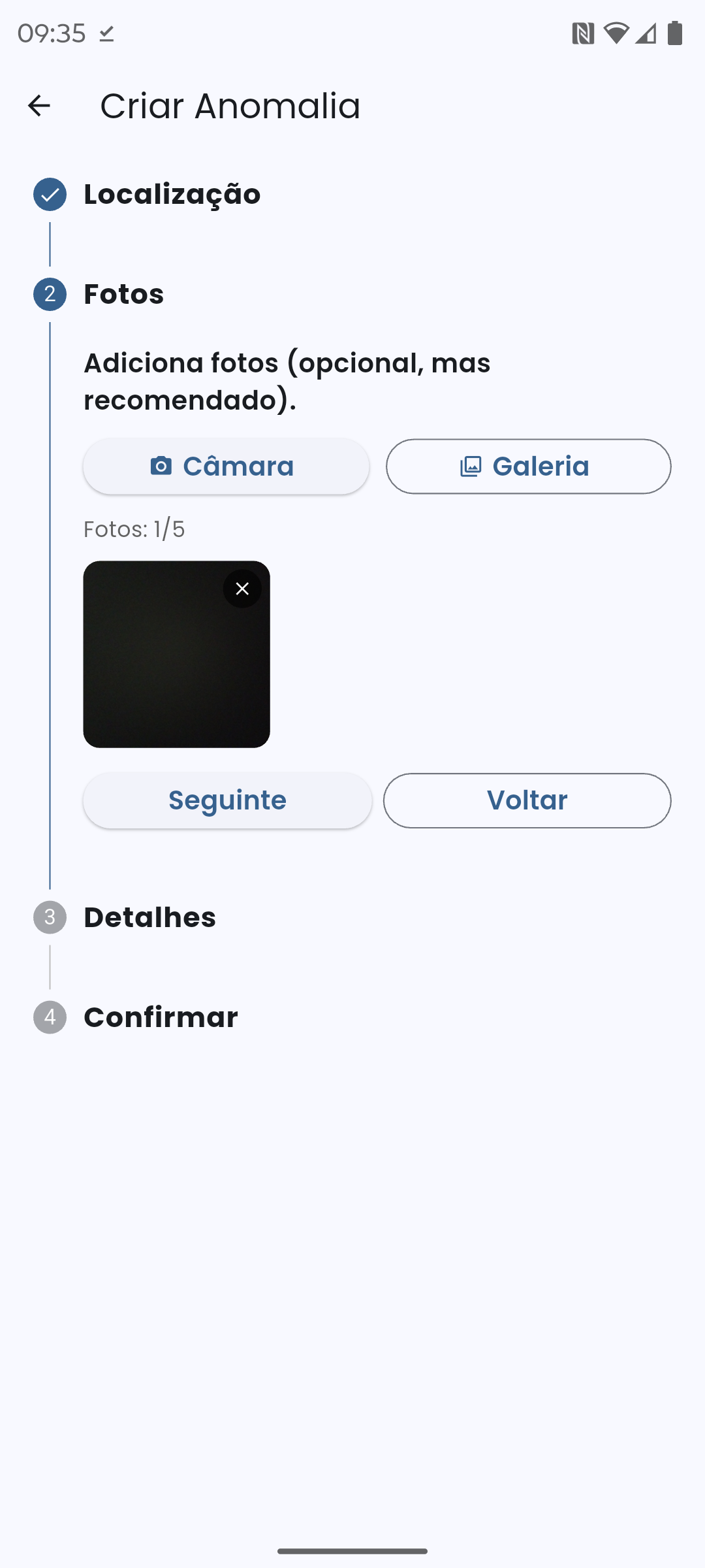 Ecrã de captura de fotos