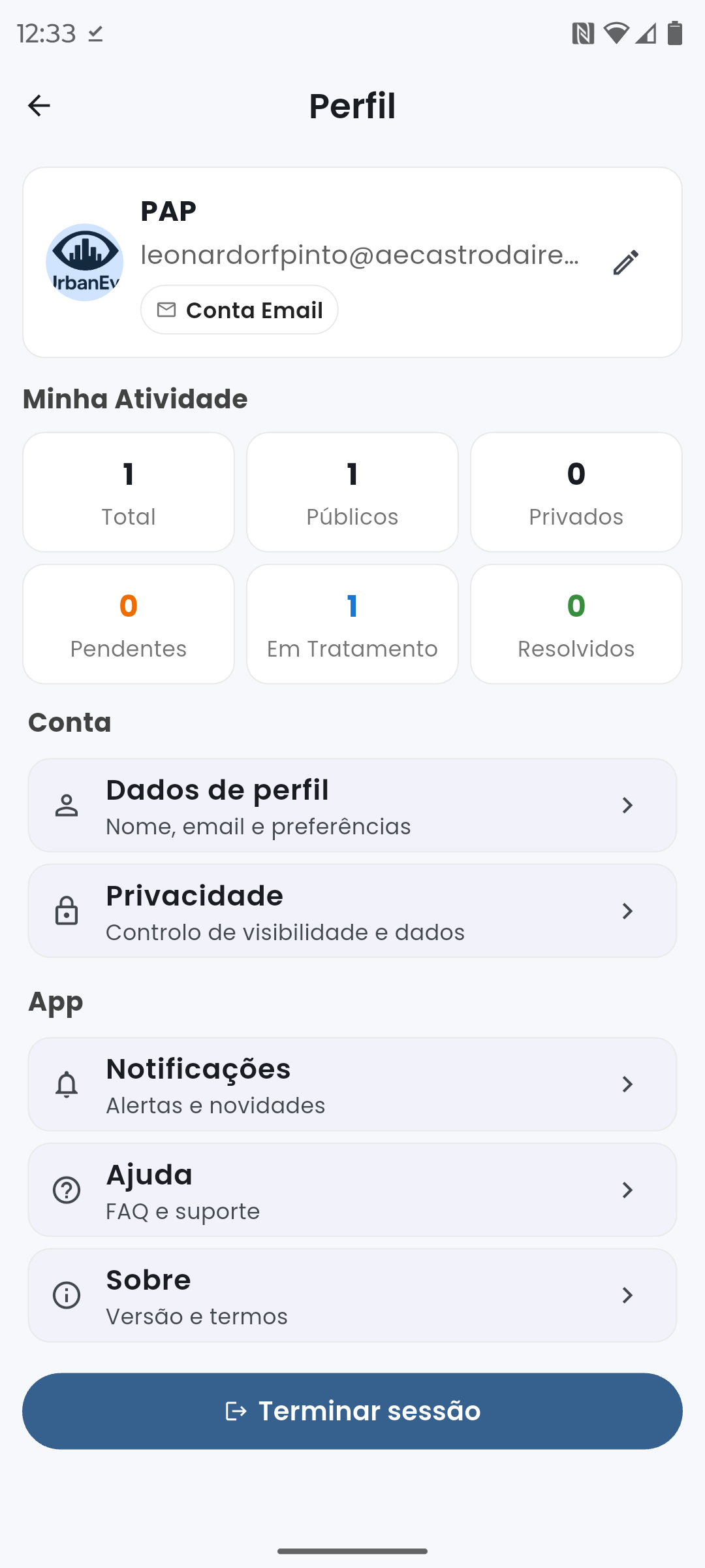 Ecrã de Perfil