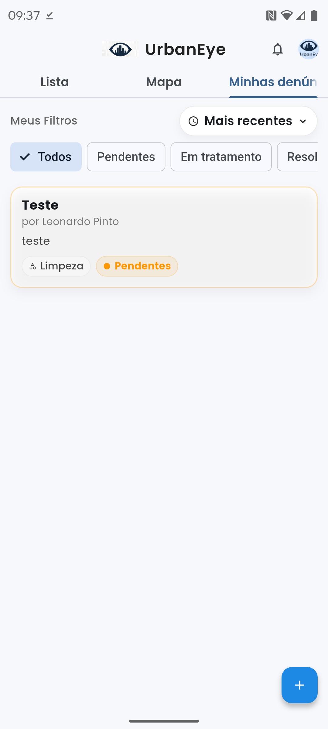 Ecrã das minhas denúncias