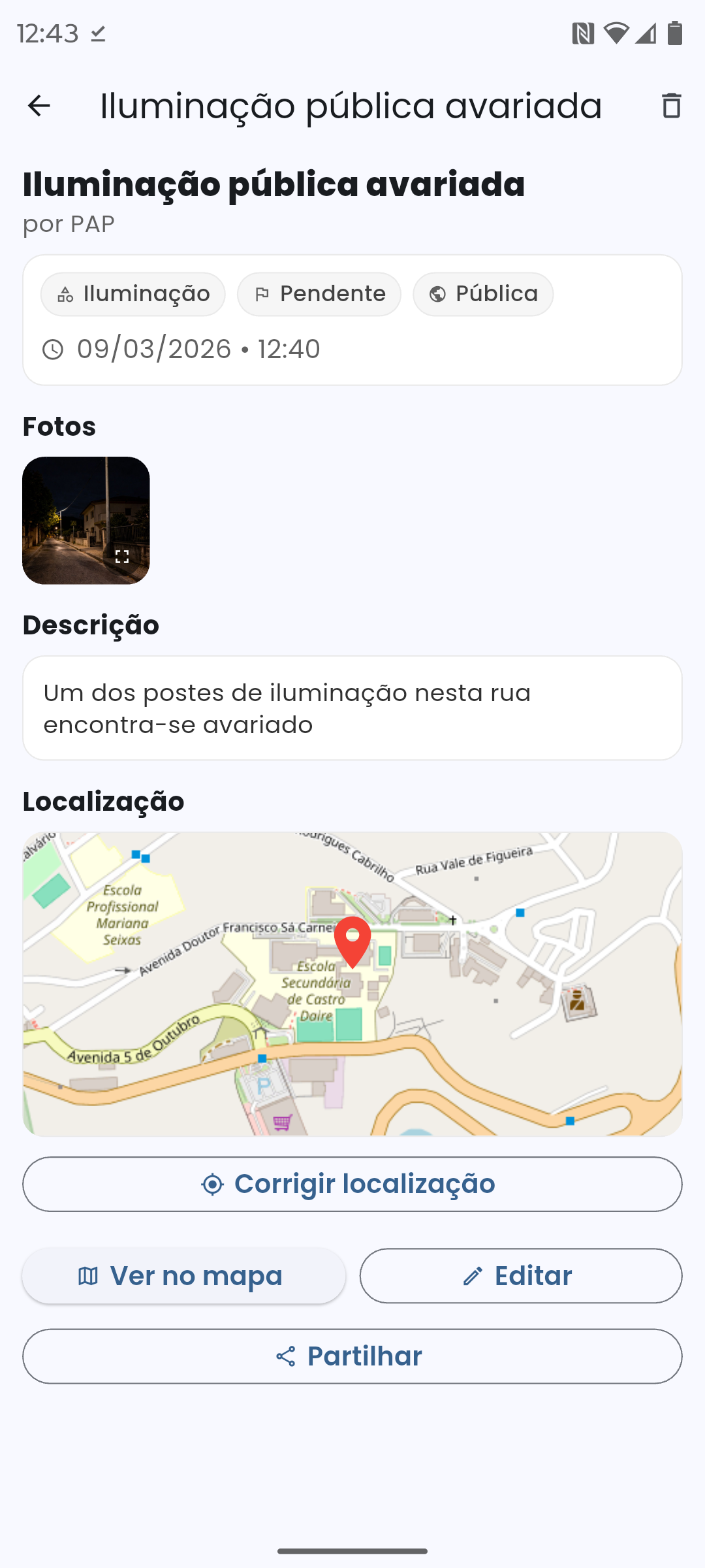 Iluminação avariada